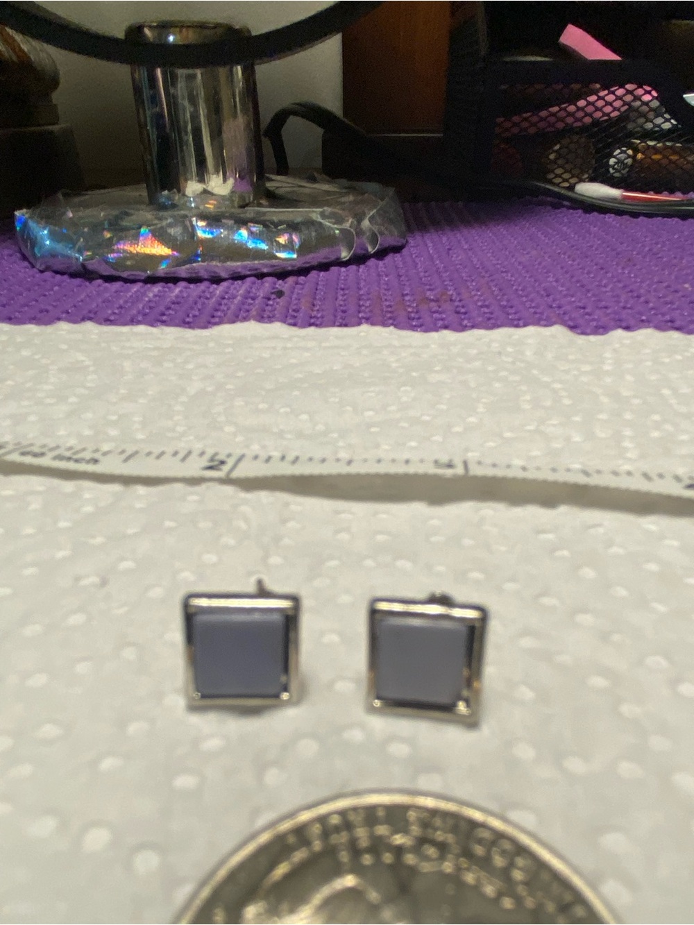 Square Silver Stud Earrings - Light Lavender